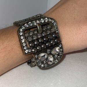 VTG SILVER TONE BELT STYLE RHINESTONE CRYSTAL EXPANDABLE BRACELET